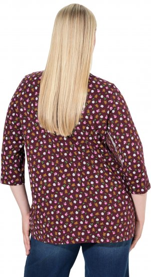 Ulla Popken Gingerbread Print 3/4 Sleeve Tee Plum - T-särgid - 