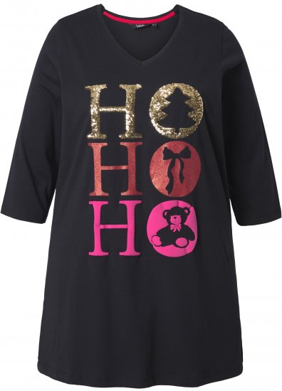 Ulla Popken Ho Ho Ho 3/4 Sleeve Graphic Tunic Tee Black - T-särgid - 