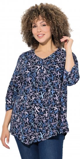 Ulla Popken Ribbon Print 3/4 Sleeve Asymmetric Tee Navy - Trükitud/pildiga T-särgid naistele - 