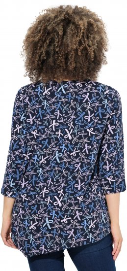 Ulla Popken Ribbon Print 3/4 Sleeve Asymmetric Tee Navy - Trükitud/pildiga T-särgid naistele - 