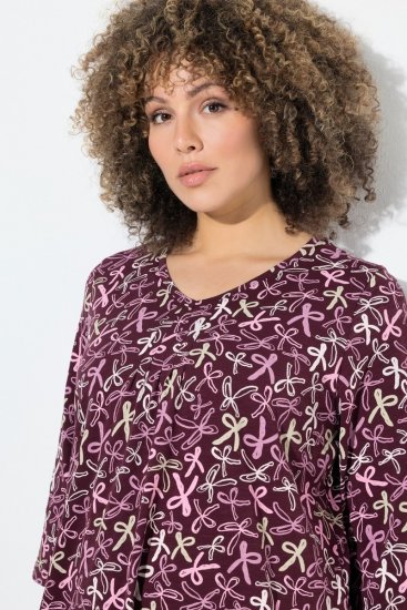 Ulla Popken Ribbon Print 3/4 Sleeve Asymmetric Tee Plum - Trükitud/pildiga T-särgid naistele - Trükiga T-särgid naistele