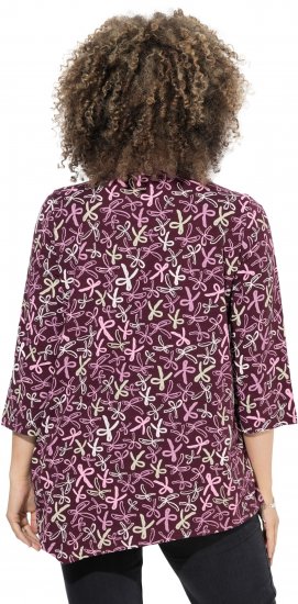 Ulla Popken Ribbon Print 3/4 Sleeve Asymmetric Tee Plum - Trükitud/pildiga T-särgid naistele - 