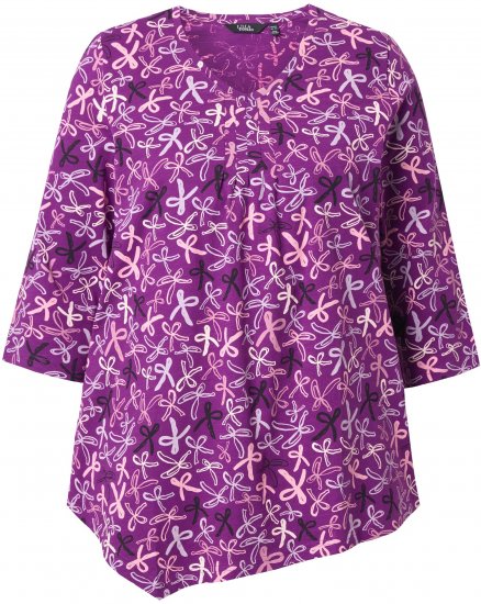 Ulla Popken Ribbon Print 3/4 Sleeve Asymmetric Tee Light Plum - Trükitud/pildiga T-särgid naistele - 