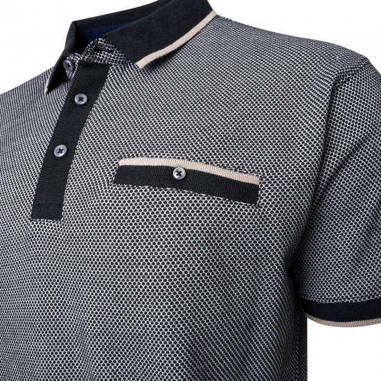 Kam Jeans 5525 Raised Dobby Fabric Polo with Tipping Black - Polosärgid - Meeste suured polosärgid 2XL – 8XL