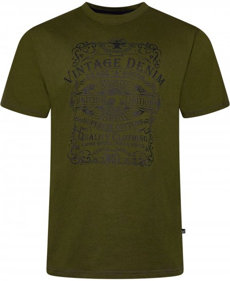 Kam Jeans 5786 Vintage Denim Print Tee Olive - T-särgid - Suured T-särgid 2XL – 14XL