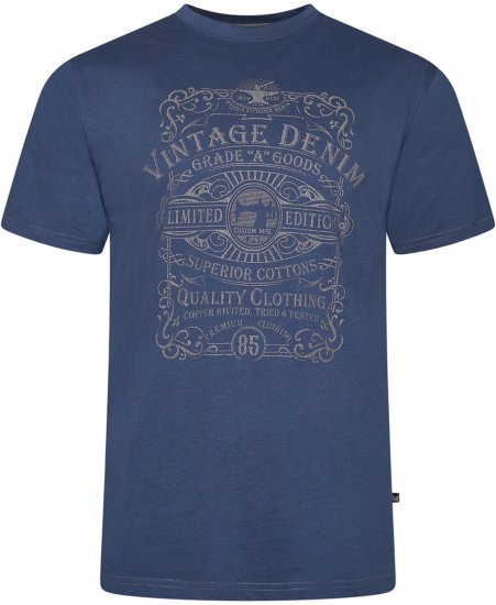 Kam Jeans 5786 Vintage Denim Print Tee Indigo - T-särgid - Suured T-särgid 2XL – 14XL