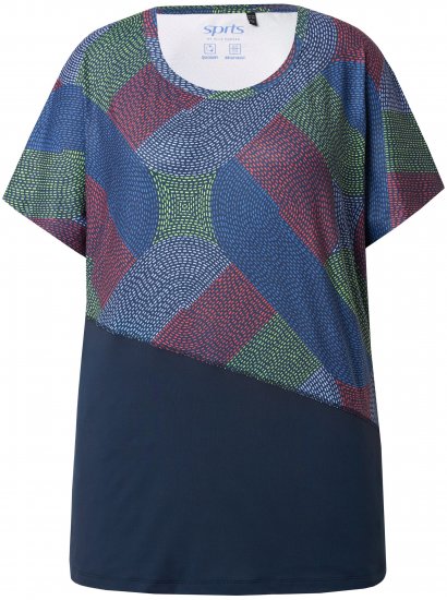 Ulla Popken Quick Drying Geometric Print Short Sleeve Tee Navy Blue - Trükitud/pildiga T-särgid naistele - 