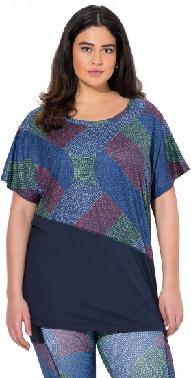 Ulla Popken Quick Drying Geometric Print Short Sleeve Tee Navy Blue - Trükitud/pildiga T-särgid naistele - 