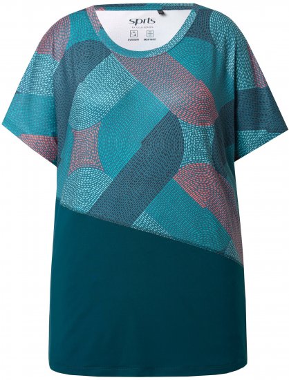 Ulla Popken Quick Drying Geometric Print Short Sleeve Tee Dark Petrol - Trükitud/pildiga T-särgid naistele - 
