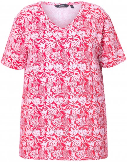 Ulla Popken Coral Reef Printed Short Sleeve V-Neck Tee Lychee - Trükitud/pildiga T-särgid naistele - 