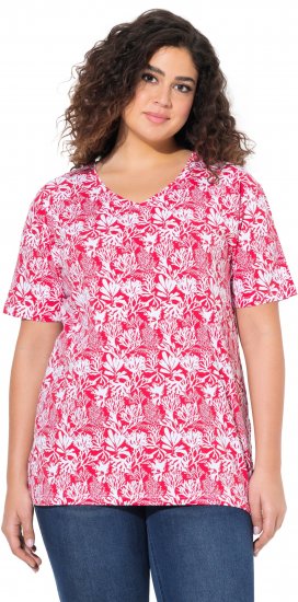 Ulla Popken Coral Reef Printed Short Sleeve V-Neck Tee Lychee - Trükitud/pildiga T-särgid naistele - 