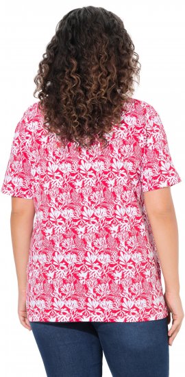 Ulla Popken Coral Reef Printed Short Sleeve V-Neck Tee Lychee - Trükitud/pildiga T-särgid naistele - 