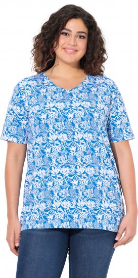Ulla Popken Coral Reef Printed Short Sleeve V-Neck Tee Teal Blue - Trükitud/pildiga T-särgid naistele - 