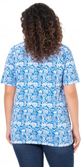 Ulla Popken Coral Reef Printed Short Sleeve V-Neck Tee Teal Blue - Trükitud/pildiga T-särgid naistele - 
