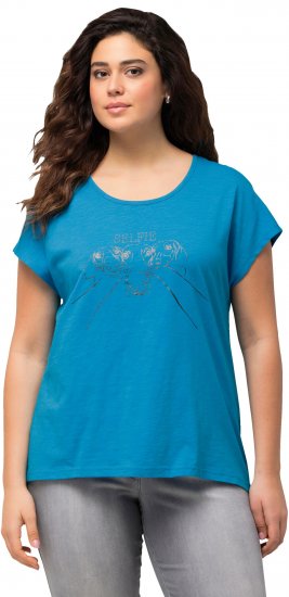 Ulla Popken Metallic Animal Cap Sleeve Graphic Tee Sapphire Blue - Trükitud/pildiga T-särgid naistele - 