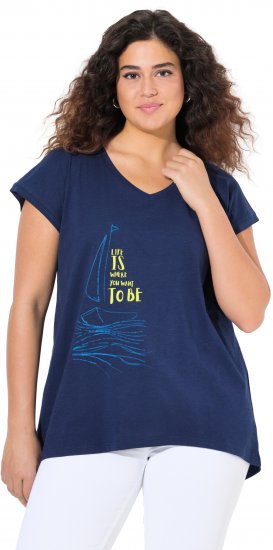 Ulla Popken Half-Sleeve A-line V-Neck Boat Pattern T-Shirt Ink Blue - Trükitud/pildiga T-särgid naistele - 