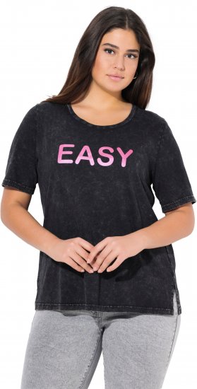 Ulla Popken Easy Short Sleeve Acid Wash Graphic Tee Black - Trükitud/pildiga T-särgid naistele - 