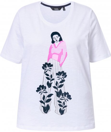 Ulla Popken Flocked Short Sleeve Graphic Tee Snow White - Trükitud/pildiga T-särgid naistele - 
