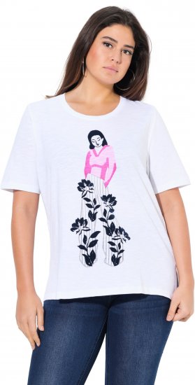 Ulla Popken Flocked Short Sleeve Graphic Tee Snow White - Trükitud/pildiga T-särgid naistele - 