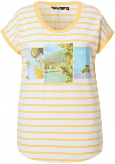 Ulla Popken Striped Short Sleeve Citrus Graphic Tee Sun Yellow - Trükitud/pildiga T-särgid naistele - 