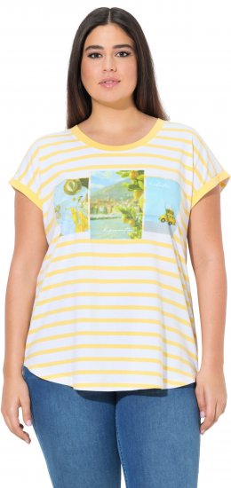 Ulla Popken Striped Short Sleeve Citrus Graphic Tee Sun Yellow - Trükitud/pildiga T-särgid naistele - 