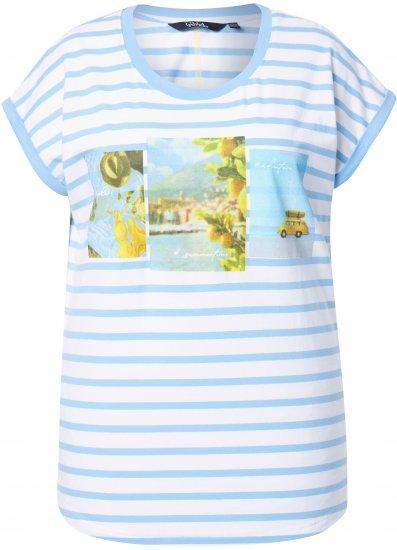 Ulla Popken Striped Short Sleeve Citrus Graphic Tee Light Blue - Trükitud/pildiga T-särgid naistele - 