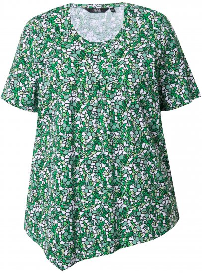 Ulla Popken Floral Pointed Hem Short Sleeve Tee Green - Trükitud/pildiga T-särgid naistele - 