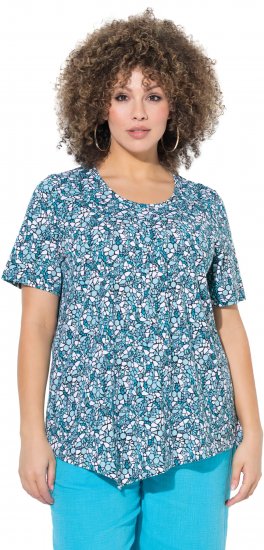 Ulla Popken Floral Pointed Hem Short Sleeve Tee Deep Aqua - Trükitud/pildiga T-särgid naistele - 