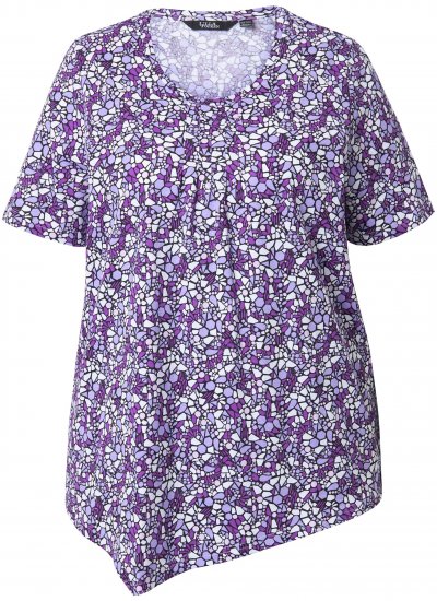 Ulla Popken Floral Pointed Hem Short Sleeve Tee Purple - Trükitud/pildiga T-särgid naistele - 