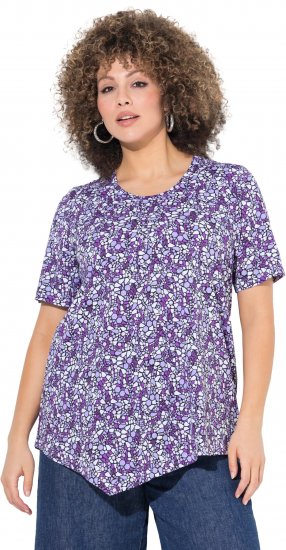 Ulla Popken Floral Pointed Hem Short Sleeve Tee Purple - Trükitud/pildiga T-särgid naistele - 