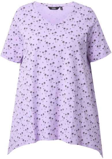 Ulla Popken Palm Tree Print Pointed Hem Tee Lavender - Trükitud/pildiga T-särgid naistele - 