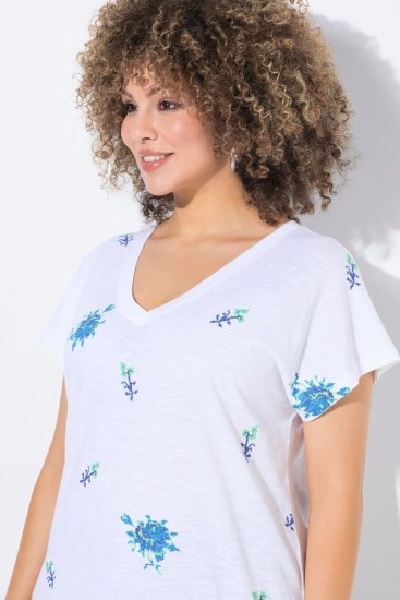Ulla Popken Cross Stitch Short Sleeve Tee Snow White - Trükitud/pildiga T-särgid naistele - Trükiga T-särgid naistele