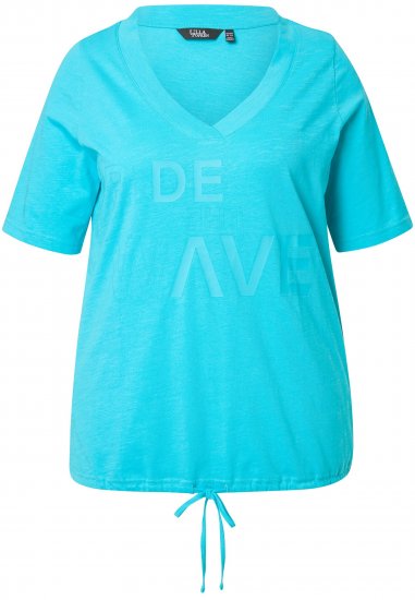 Ulla Popken Ride The Wave Short Sleeve V-Neck Graphic Tee Deep Aqua - Trükitud/pildiga T-särgid naistele - 