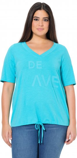 Ulla Popken Ride The Wave Short Sleeve V-Neck Graphic Tee Deep Aqua - Trükitud/pildiga T-särgid naistele - 
