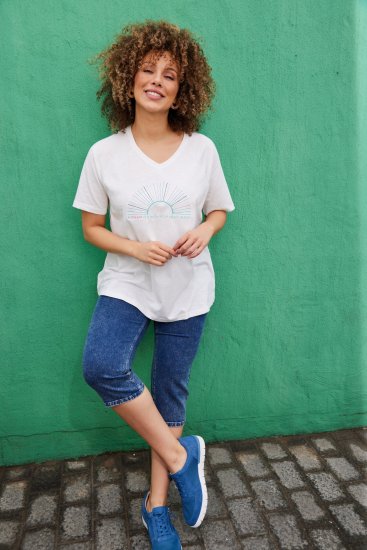 Ulla Popken Embroidered Sunrise Lettering Tee Off-White - Trükitud/pildiga T-särgid naistele - 