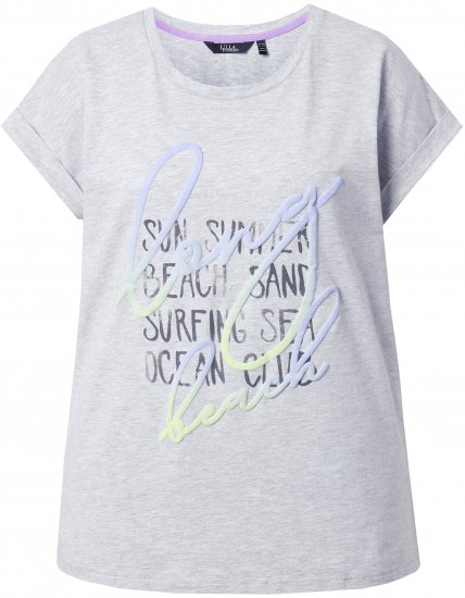 Ulla Popken Long Beach Lettering Cap Sleeve Tee Light Grey Melange - Trükitud/pildiga T-särgid naistele - 