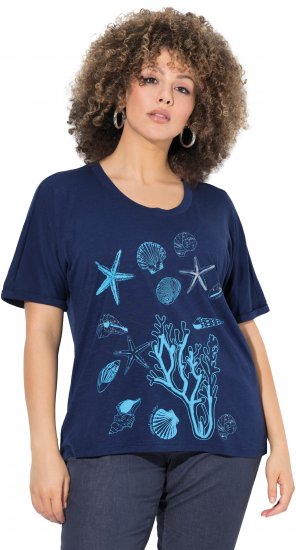 Ulla Popken Marine Print Short Sleeve Tee Ink Blue - Trükitud/pildiga T-särgid naistele - 