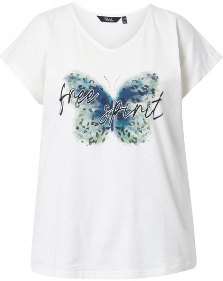 Ulla Popken Free Spirit Butterfly Cap Sleeve Graphic Tee Off-White - Trükitud/pildiga T-särgid naistele - 