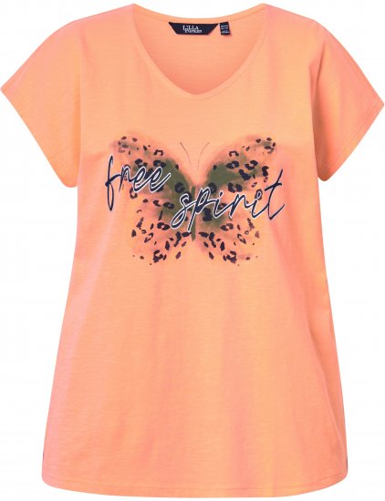 Ulla Popken Free Spirit Butterfly Cap Sleeve Graphic Tee Coral - Trükitud/pildiga T-särgid naistele - 