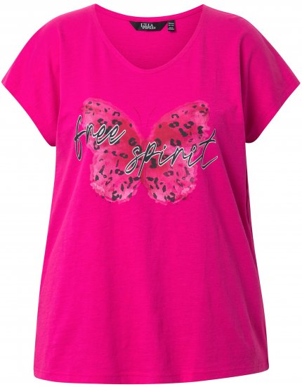 Ulla Popken Free Spirit Butterfly Cap Sleeve Graphic Tee Magenta Pink - Trükitud/pildiga T-särgid naistele - 