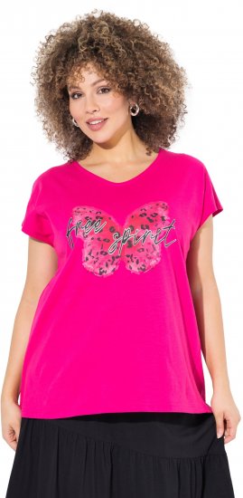 Ulla Popken Free Spirit Butterfly Cap Sleeve Graphic Tee Magenta Pink - Trükitud/pildiga T-särgid naistele - 