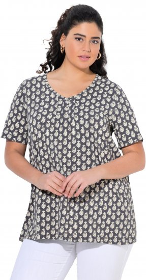 Ulla Popken Cactus Print Short Sleeve V-Neck Tee Graphite Grey - Trükitud/pildiga T-särgid naistele - 