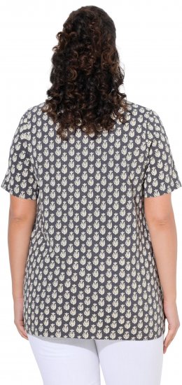 Ulla Popken Cactus Print Short Sleeve V-Neck Tee Graphite Grey - Trükitud/pildiga T-särgid naistele - 