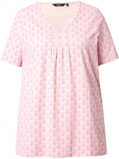 Ulla Popken Cactus Print Short Sleeve V-Neck Tee Pink - Trükitud/pildiga T-särgid naistele - 