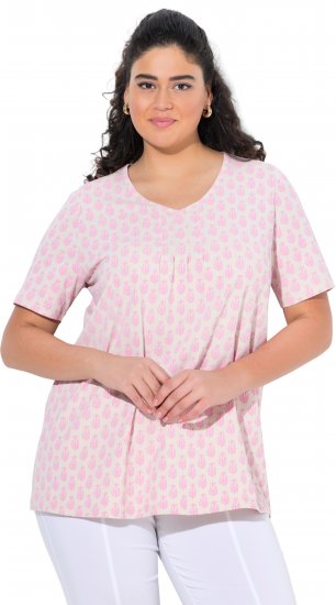 Ulla Popken Cactus Print Short Sleeve V-Neck Tee Pink - Trükitud/pildiga T-särgid naistele - 