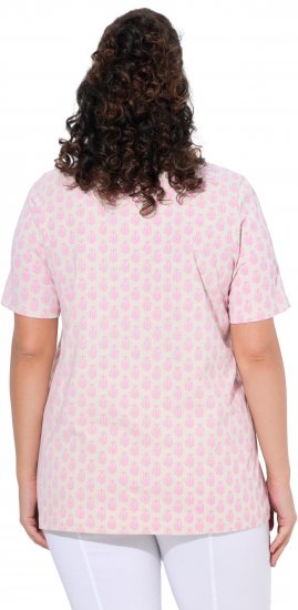 Ulla Popken Cactus Print Short Sleeve V-Neck Tee Pink - Trükitud/pildiga T-särgid naistele - 