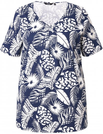 Ulla Popken Feather Print Short Sleeve V-Neck Tee Ink Blue - Trükitud/pildiga T-särgid naistele - 
