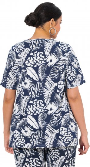 Ulla Popken Feather Print Short Sleeve V-Neck Tee Ink Blue - Trükitud/pildiga T-särgid naistele - 