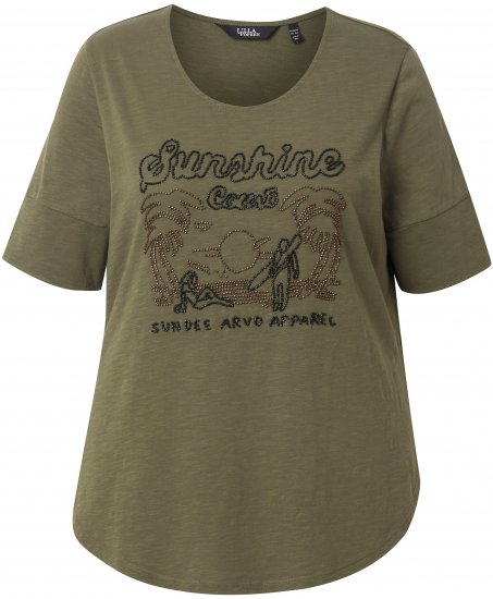Ulla Popken Beaded Short Sleeve Graphic Tee Olive - Trükitud/pildiga T-särgid naistele - 