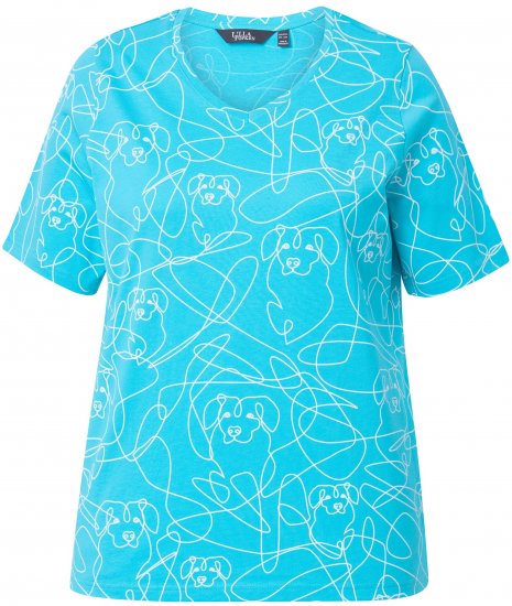 Ulla Popken Abstract Animal Print Short Sleeve Tee Deep Aqua - Trükitud/pildiga T-särgid naistele - 